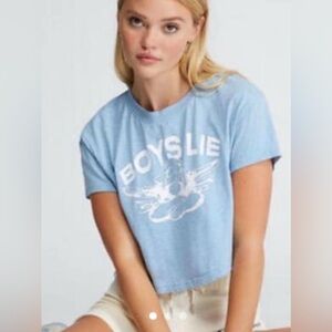 Boys Lie Cherub Baby Blue Baby Doll Cropped Graphic Tee Sz M